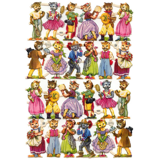 Vintage PZB Whimsical Cats in Costumes Scraps ~ Germany